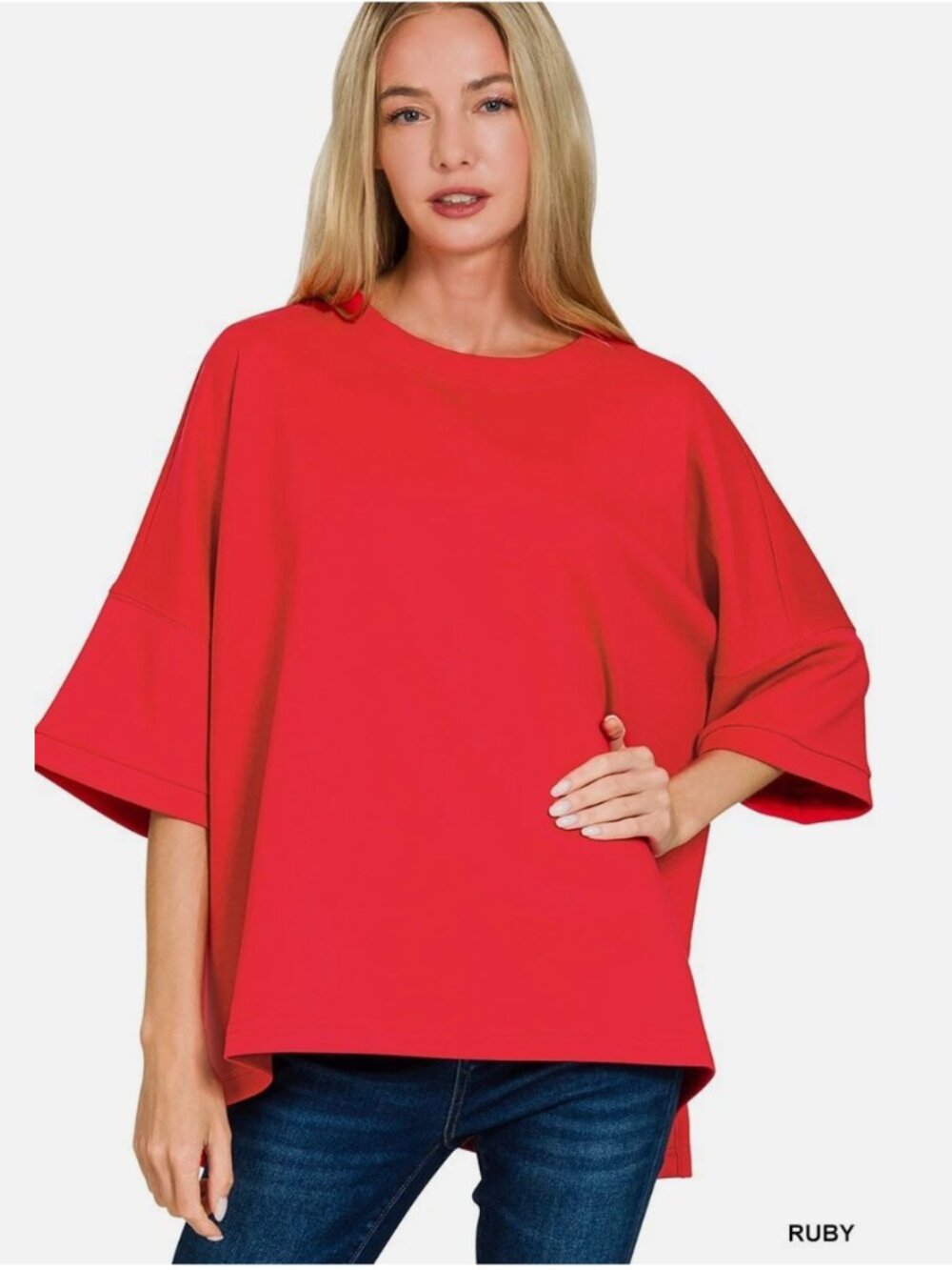 NEW Zenana Scuba Round Neck Top With Side Slits Ruby Size SMALL/MEDIUM